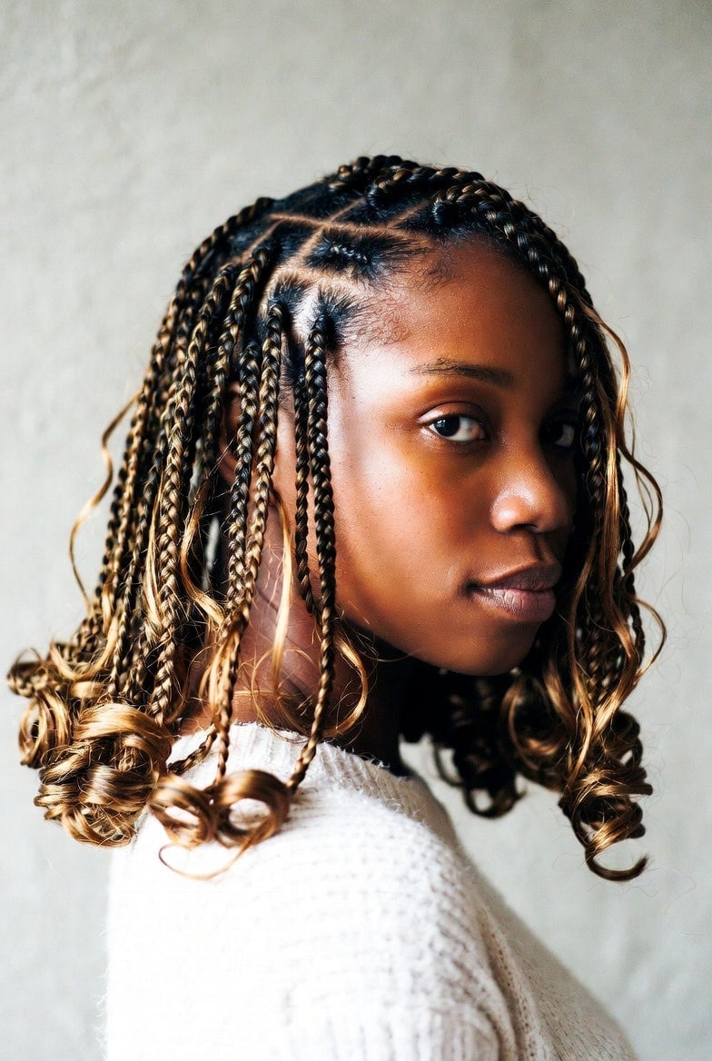 Collarbone Box Braids With Wavy Blonde Tips Collarbone Box Braids With Wavy Blonde Tips — Simple Quick Braids Hairstyle