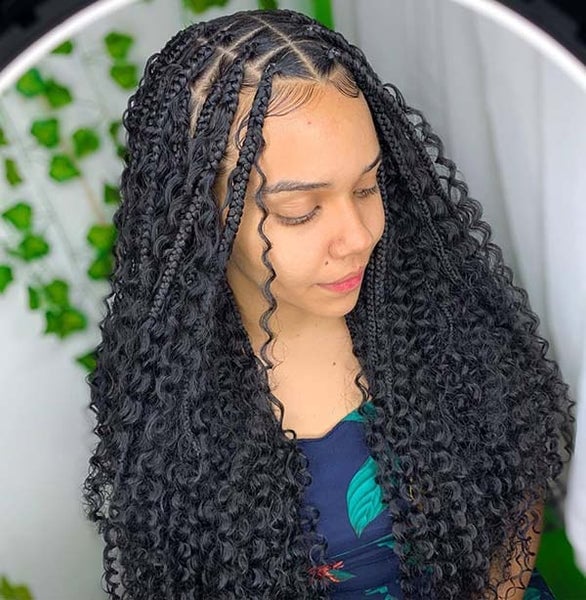 Braids With Voluminous Coily Curly Extensions Braids With Voluminous Coily Curly Extensions — Simple Quick Braids Hairstyle