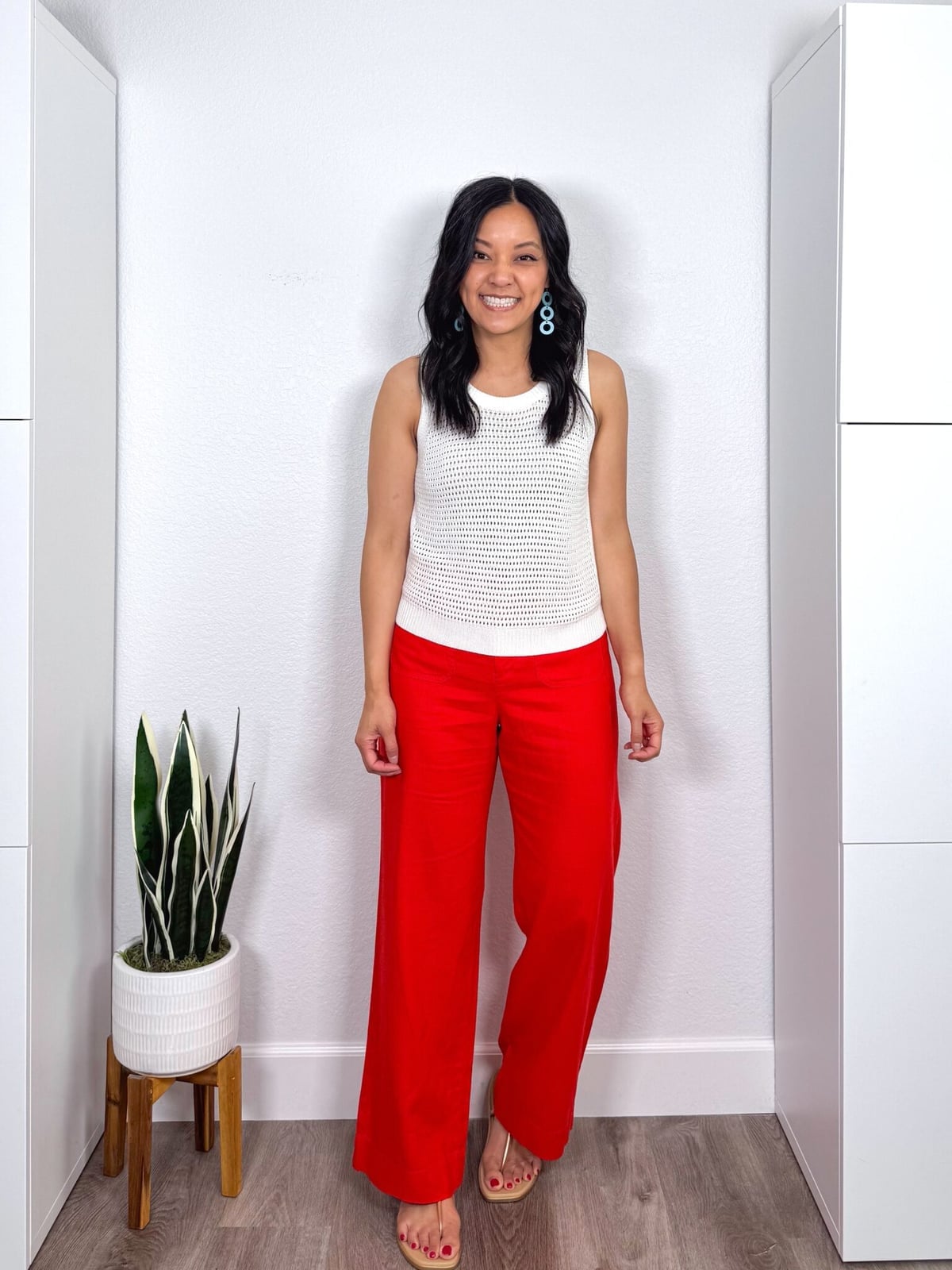 Wide-Leg Red Trousers with Knit Tank Wide-Leg Red Trousers with Knit Tank — Simple Red Pants Outfits