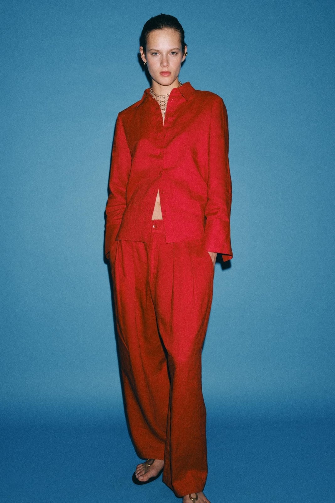 Red Linen Trousers with Matching Shirt Red Linen Trousers with Matching Shirt — Simple Red Pants Outfits