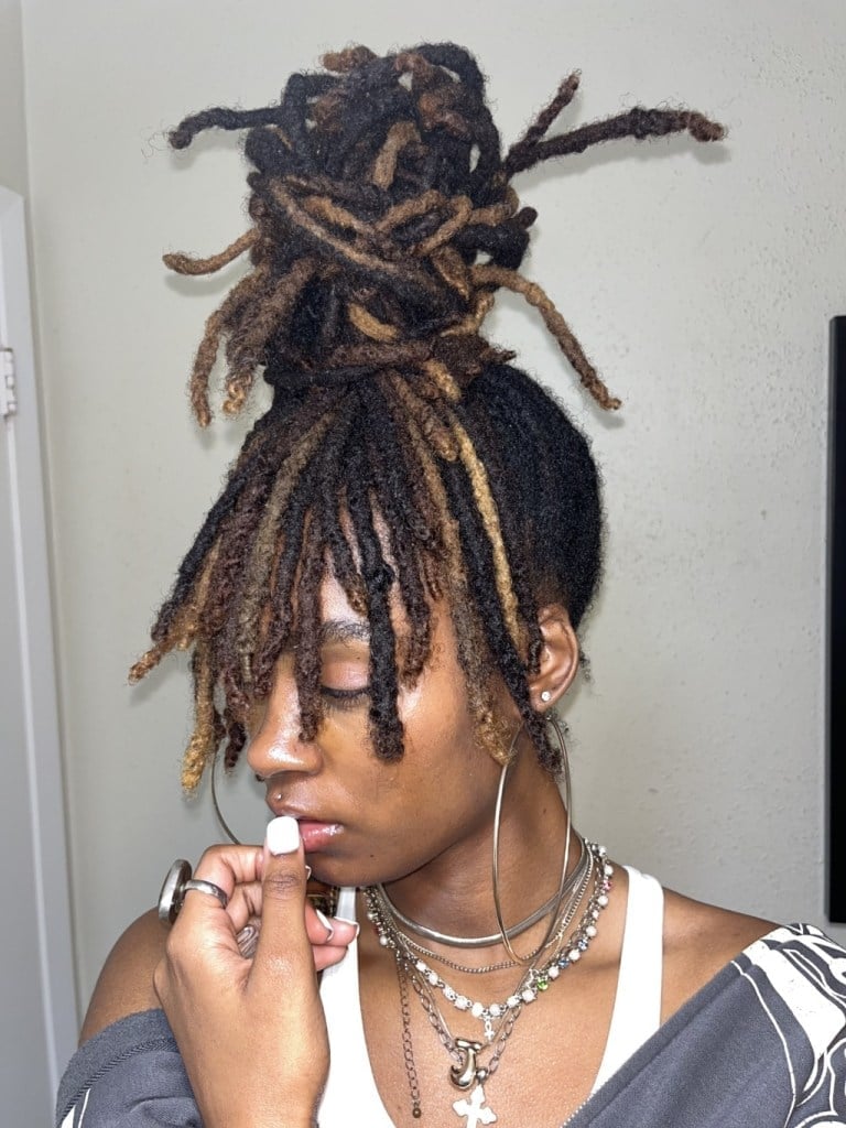 High Bun With Face-Framing Tendrils — Simple Retwist Locs