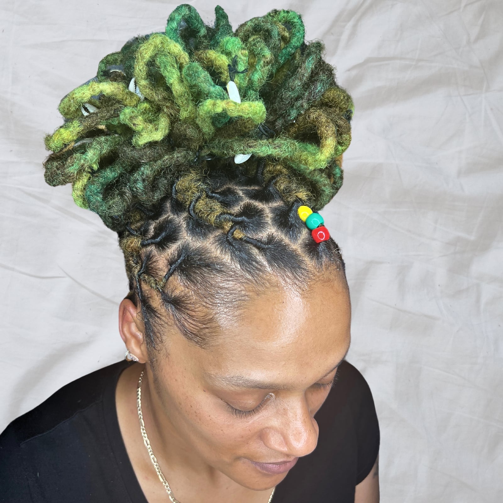 Voluminous Updo With Green And Blonde Ombré — Simple Retwist Locs