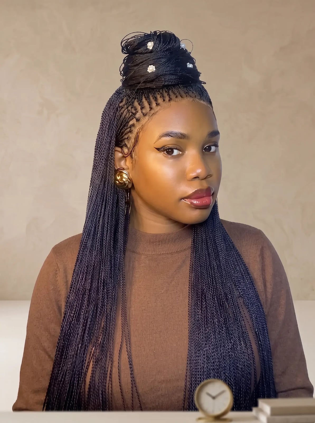 Black Micro Twists Half-Up Half-Down — Simple Senegalese Twists