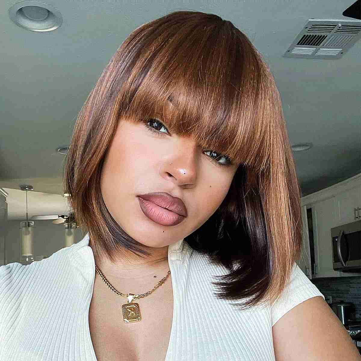 Collarbone Bob With Blunt Bangs — Simple Sew in Hairstyles
