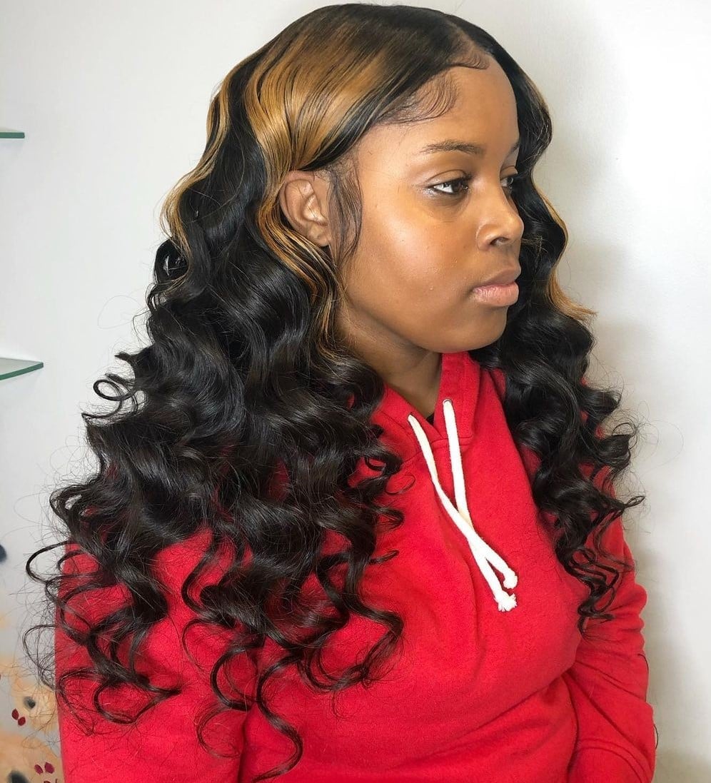 Mid-Back Wavy Hair With Blonde Highlights — Simple Sew in Hairstyles