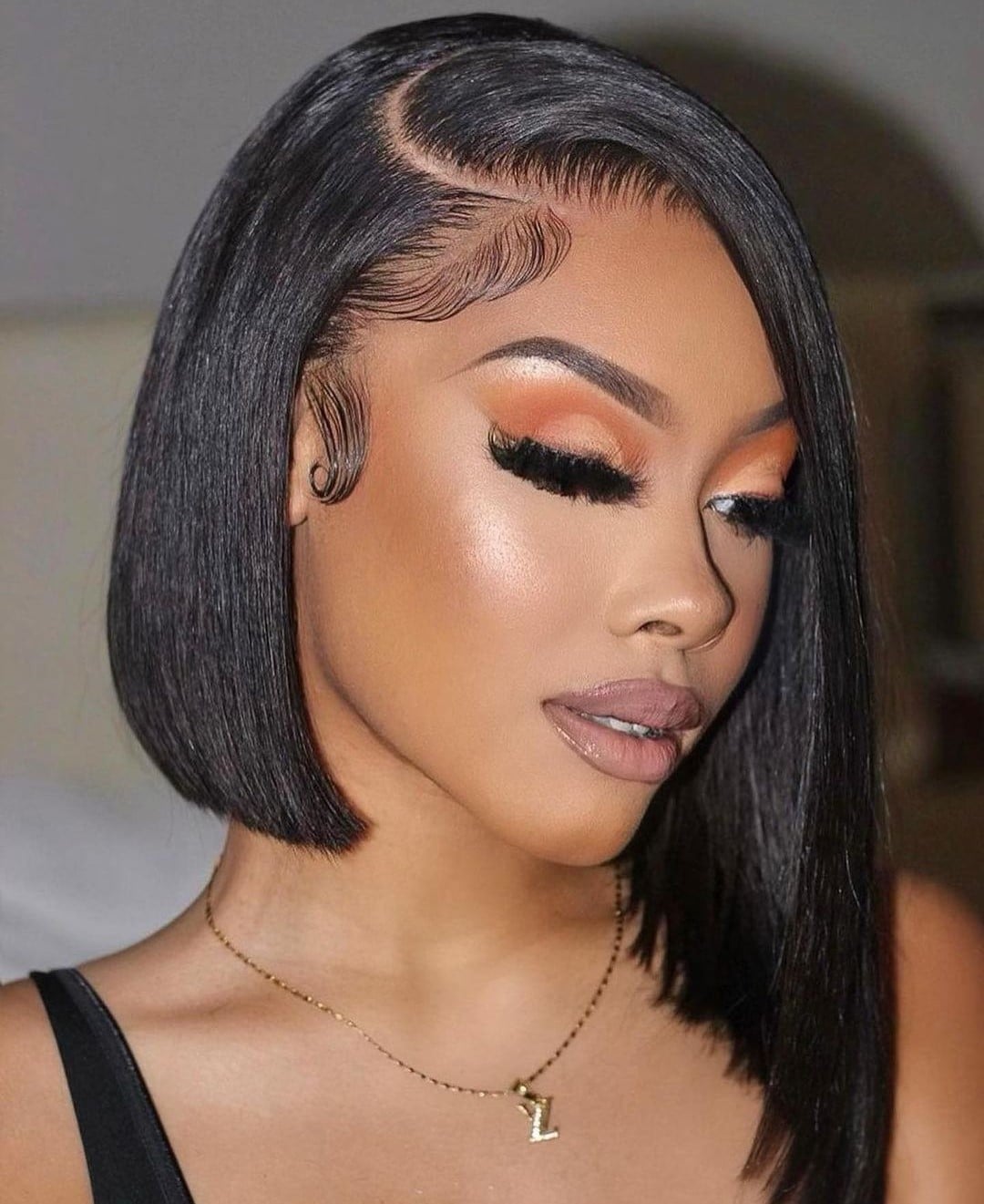 Chin Length Asymmetrical Bob With Side Part, Creating A Clean — Simple Sew in Hairstyles