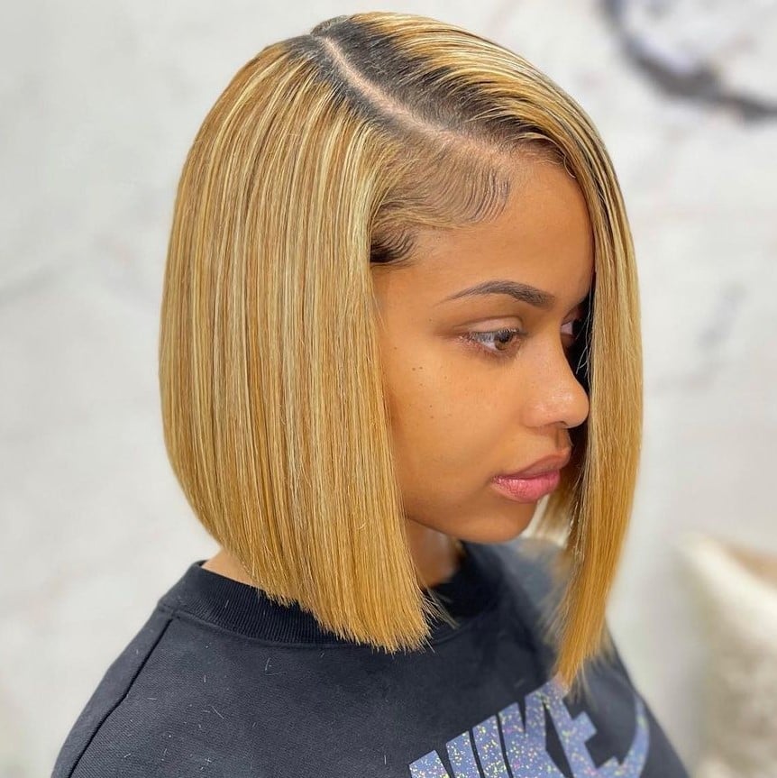 Collarbone Blonde Bob With Side Part — Simple Sew in Hairstyles