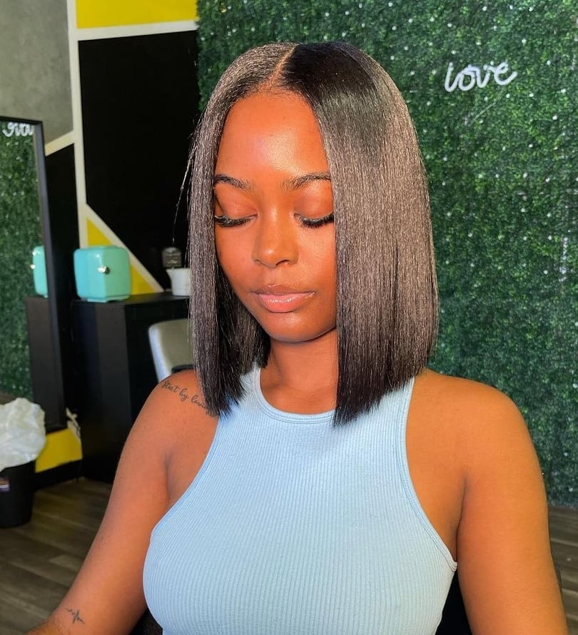 Sharp Chin Length Blunt Bob — Simple Sew in Hairstyles
