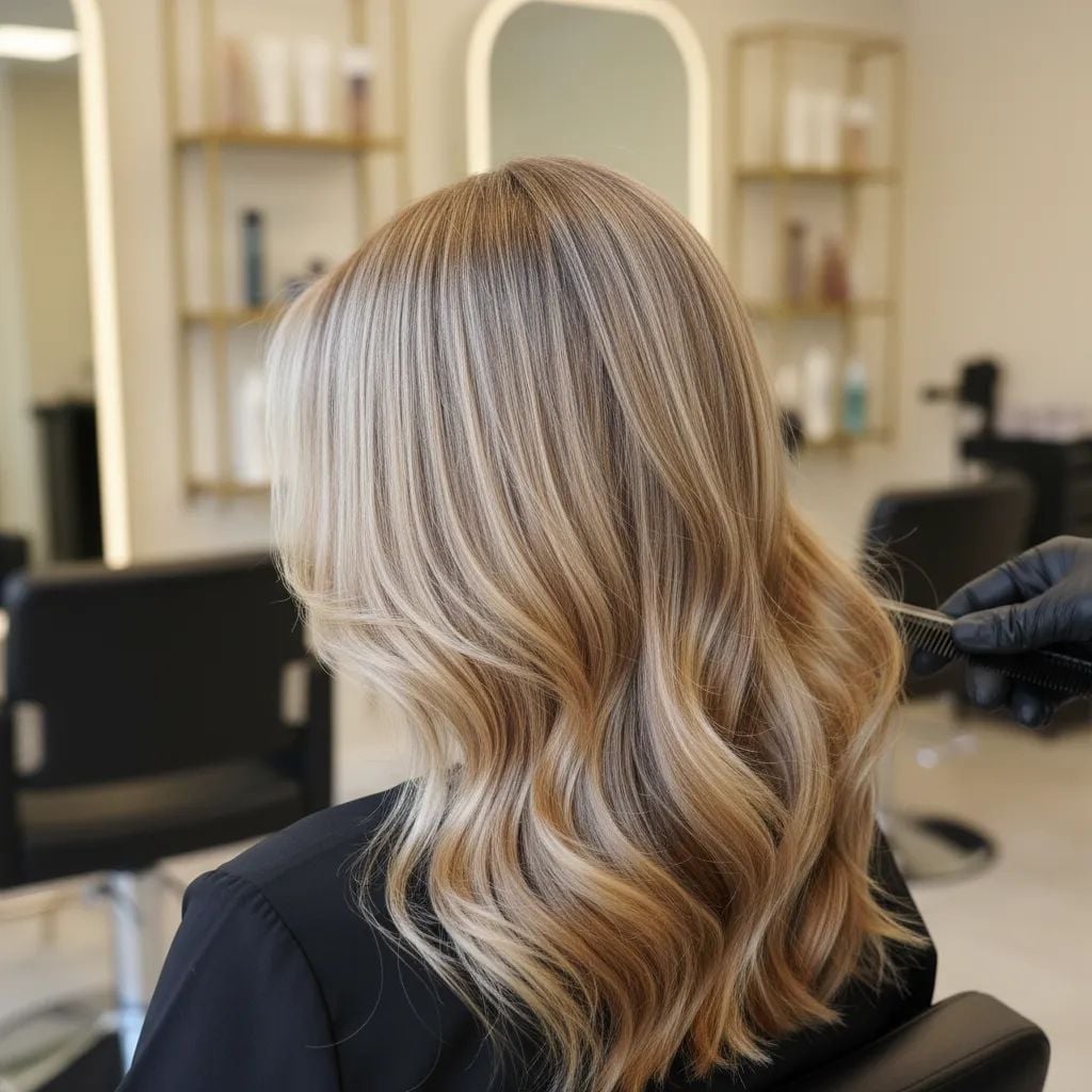 Medium Wavy Hair With Shadow Root and Collared Shirt — Simple Shadow Root