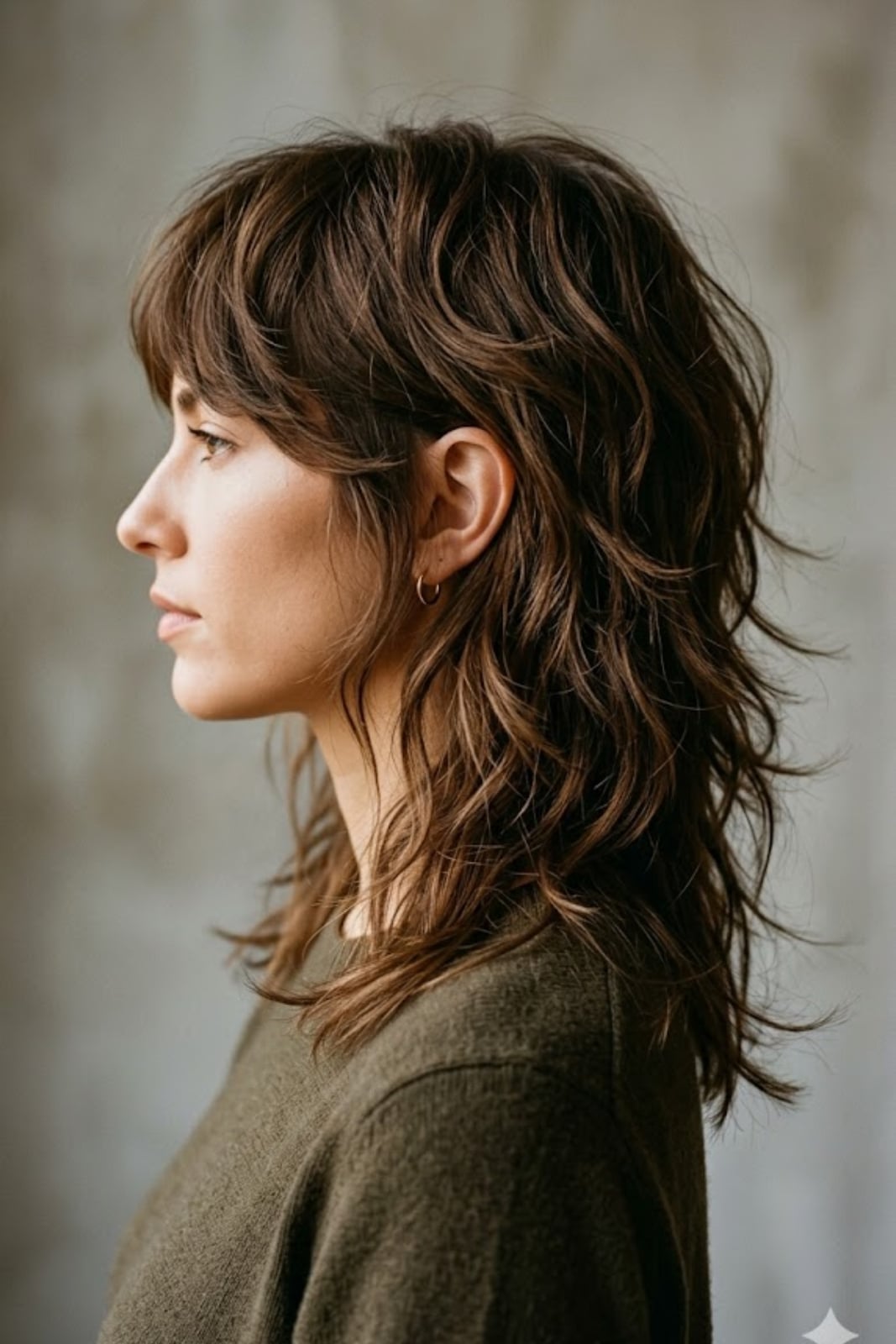 Collarbone Length Dark Brown Shag With Curtain Bangs — Simple Shag Hair