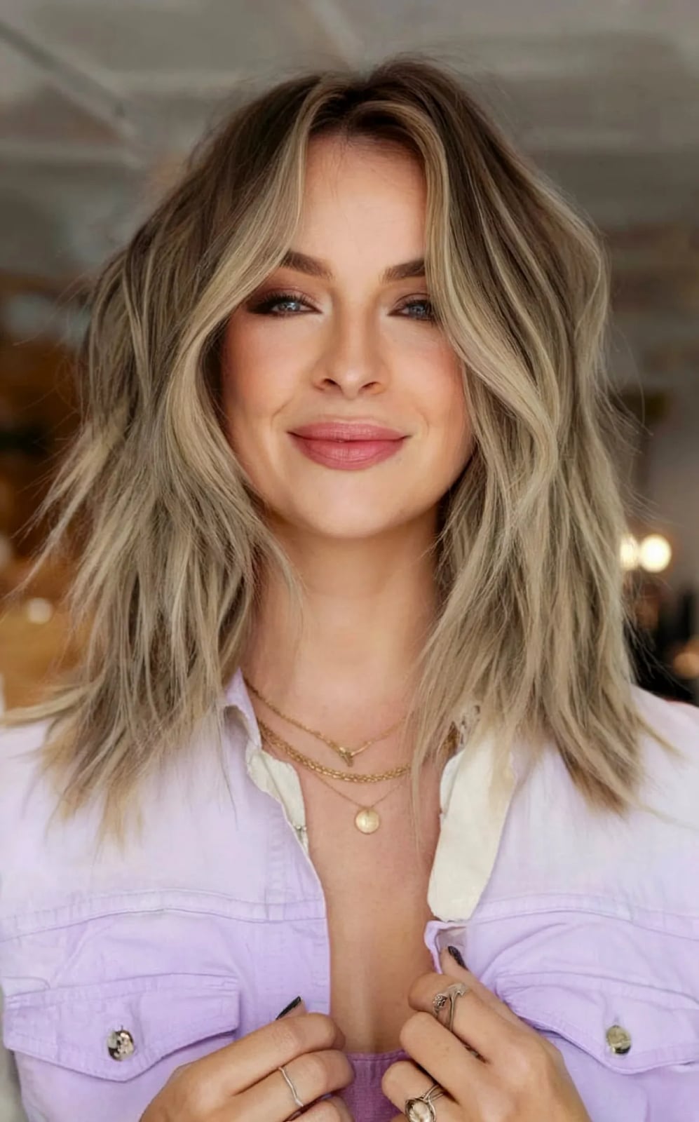 Collarbone Length Blonde Shag With Balayage — Simple Shag Hair