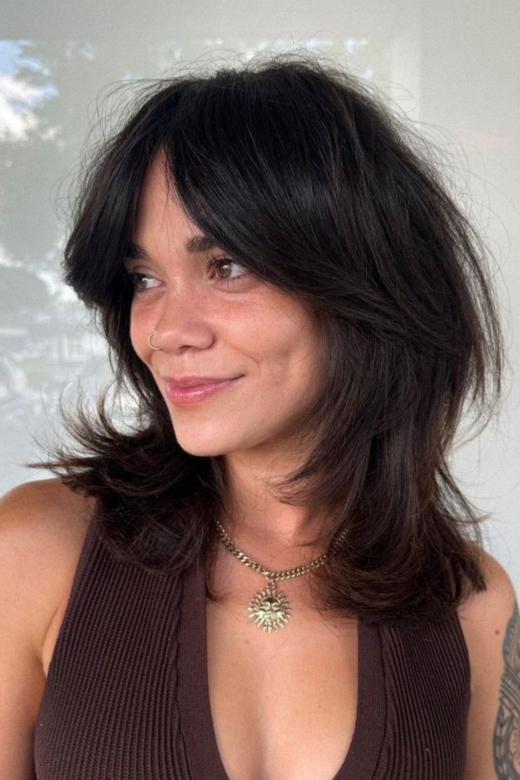Collarbone Length Dark Brown Shag With Face-Framing Layers, Wavy — Simple Shag Hair