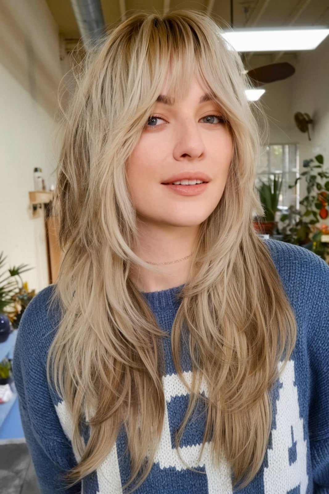 Mid-Back Length Ash Blonde Shag With Highlights — Simple Shag Hair