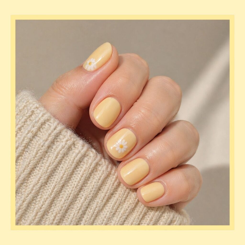 Pale Yellow Daisy Short Oval Nails — Simple Short Nails