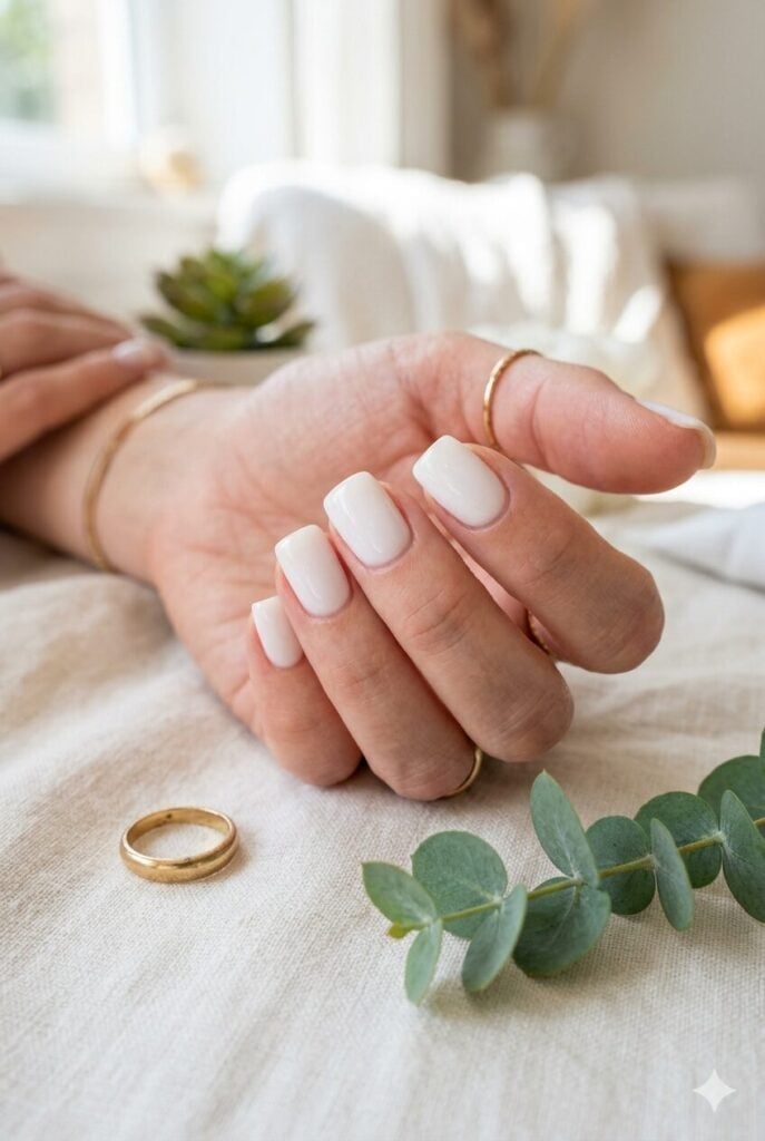 Milky White Matte Short Square Nails — Simple Short Nails