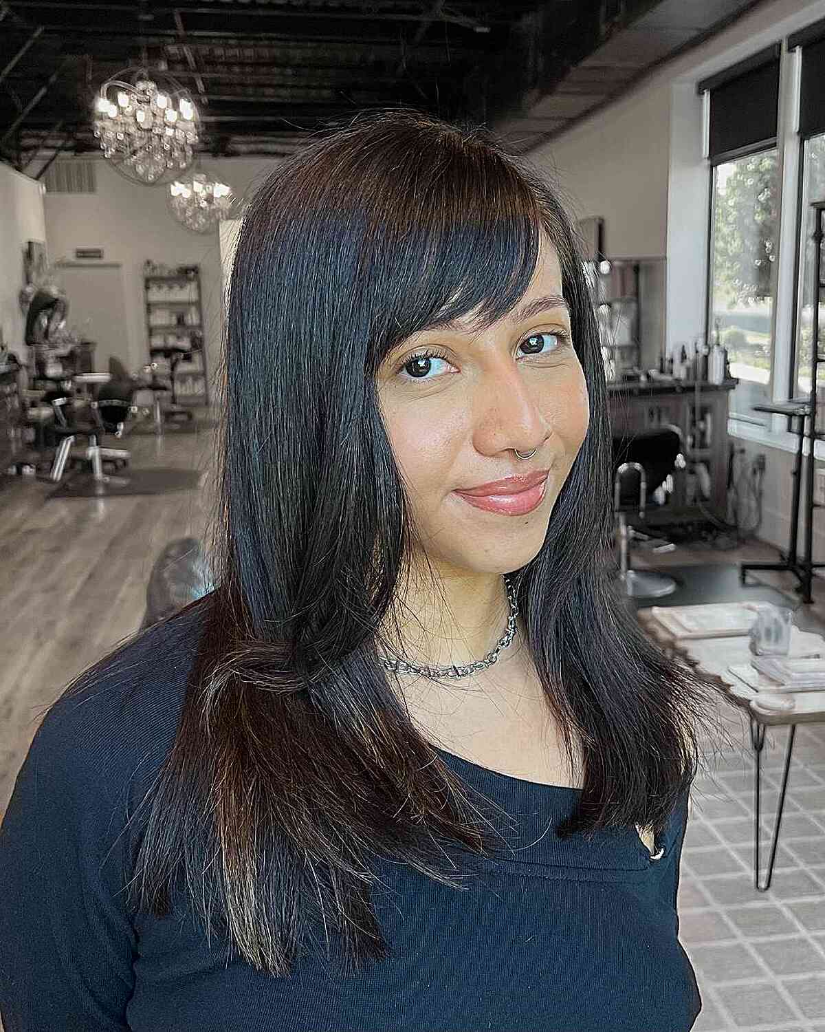 Long Dark Brown Hair With Side Bangs — Simple Side Bangs
