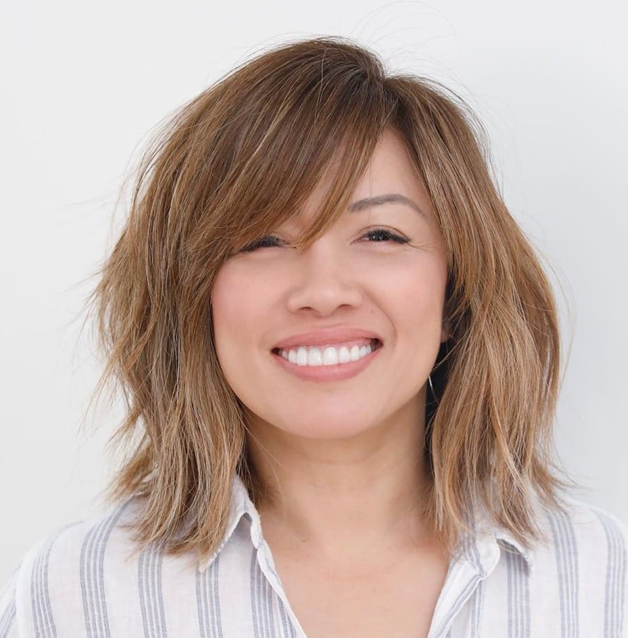 Medium Collarbone Layers With Textured Bangs — Simple Side Bangs