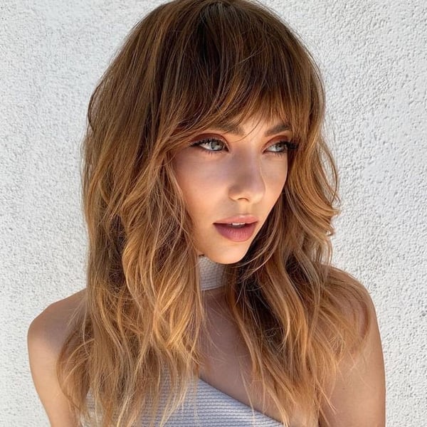 Mid-Back Honey Blonde Shag Textured Side Bangs Mid-Back Honey Blonde Shag Textured Side Bangs — Simple Side Bangs Hairstyles