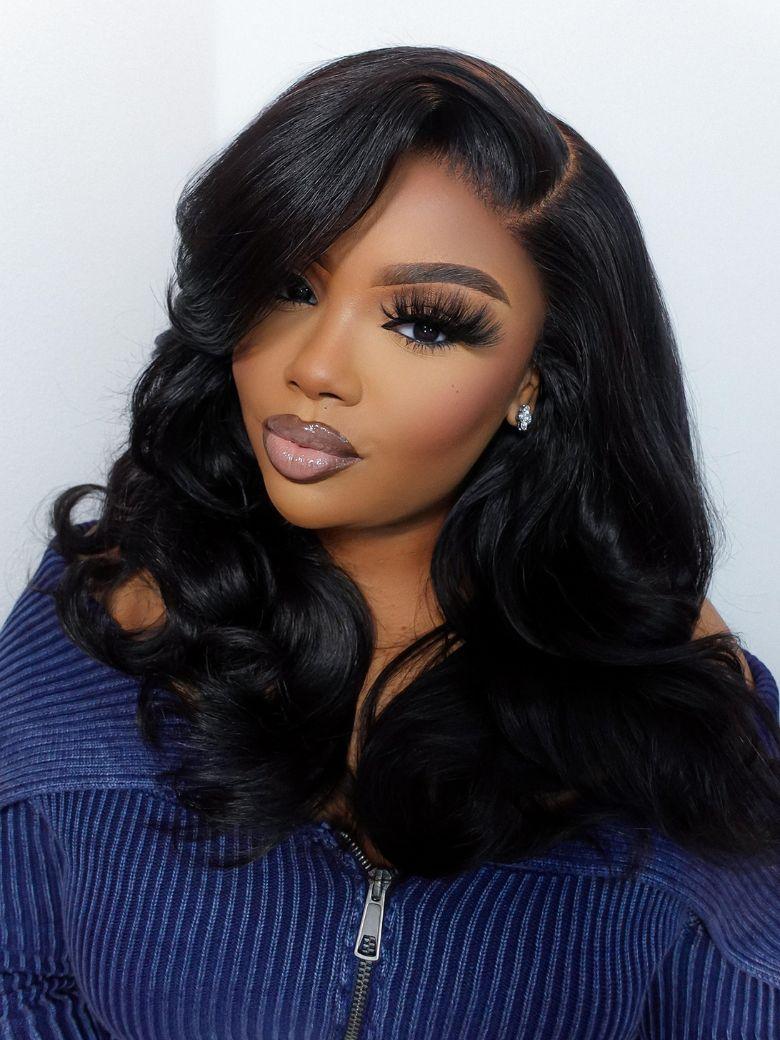 Mid-Back Voluminous Waves With Sweeping Bangs Mid-Back Voluminous Waves With Sweeping Bangs — Simple Side Part Bangs