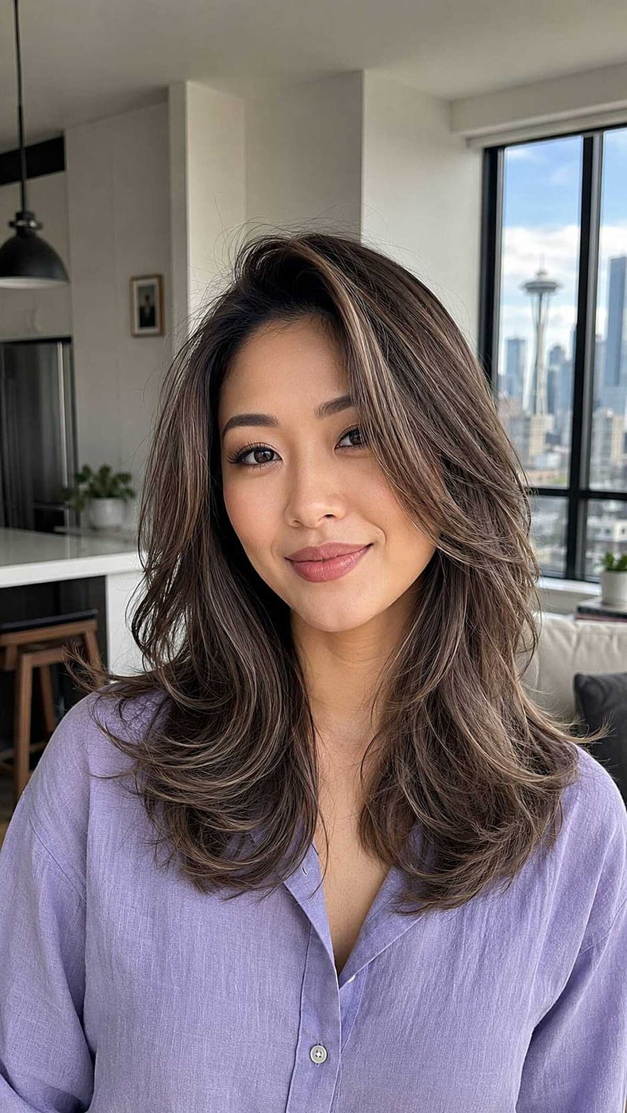 Collarbone Dark Brown With Blonde Highlights — Simple Side Part Hairstyles