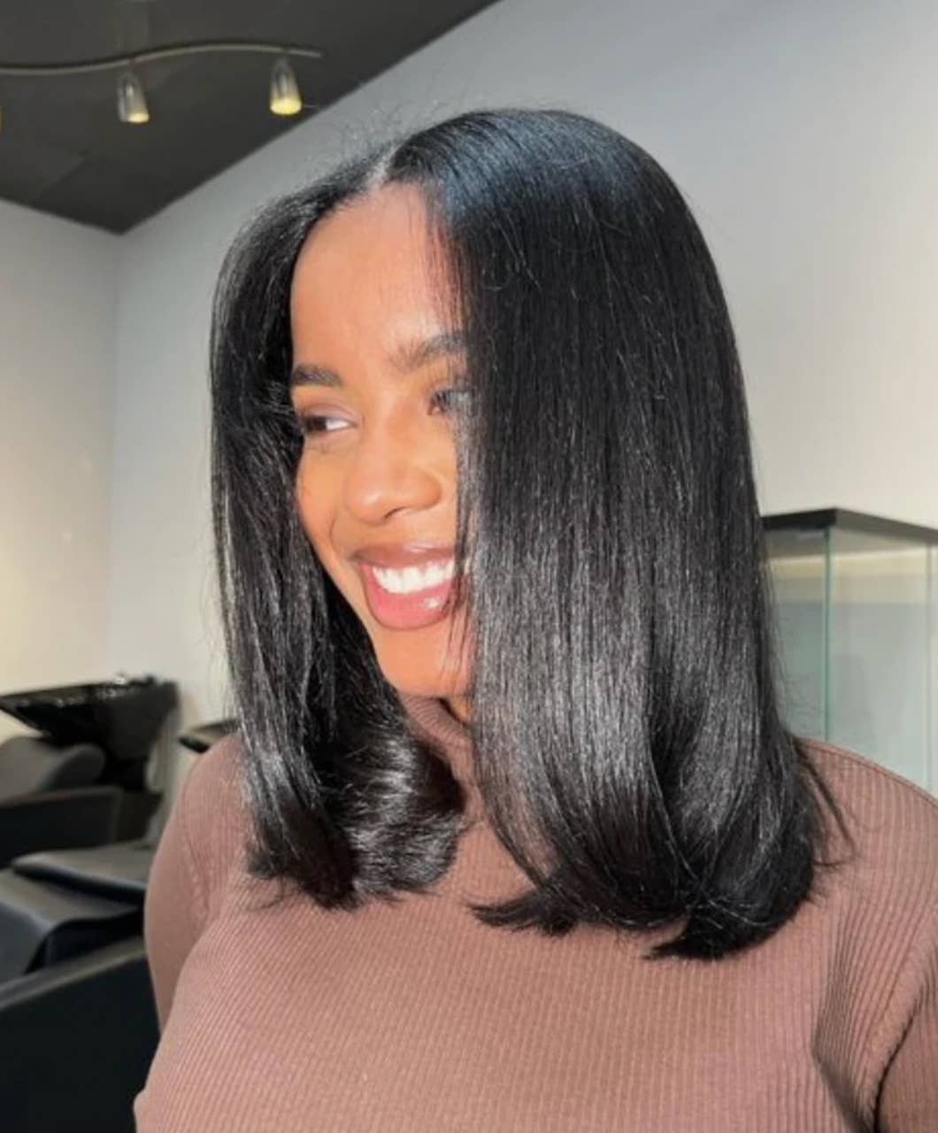 Thick Black Collarbone Layers With Bangs — Simple Silk Press Hairstyles