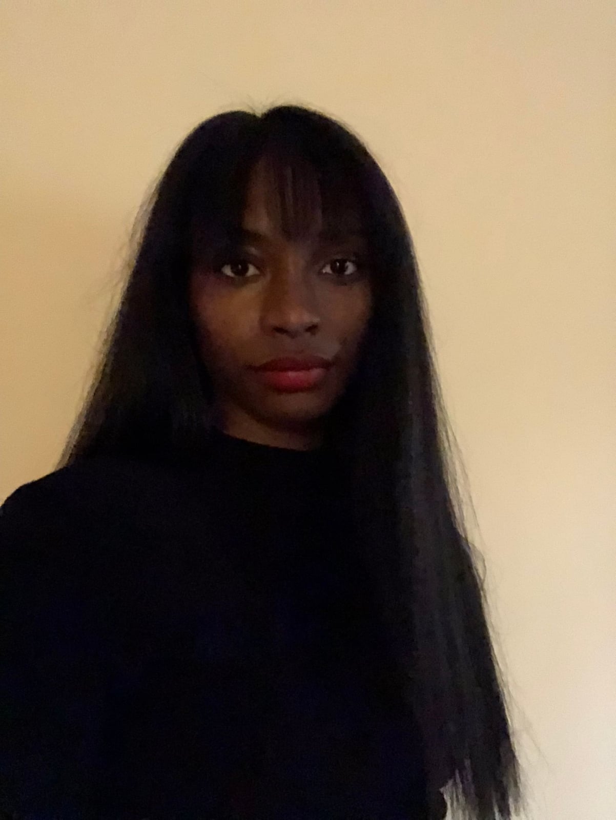 Long Straight Black With Curtain Bangs — Simple Silk Press Hairstyles