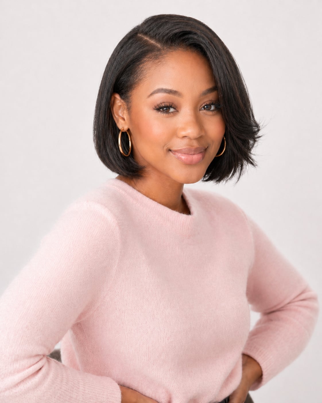 Fine Black Bob With Side-Swept Bangs — Simple Silk Press Hairstyles