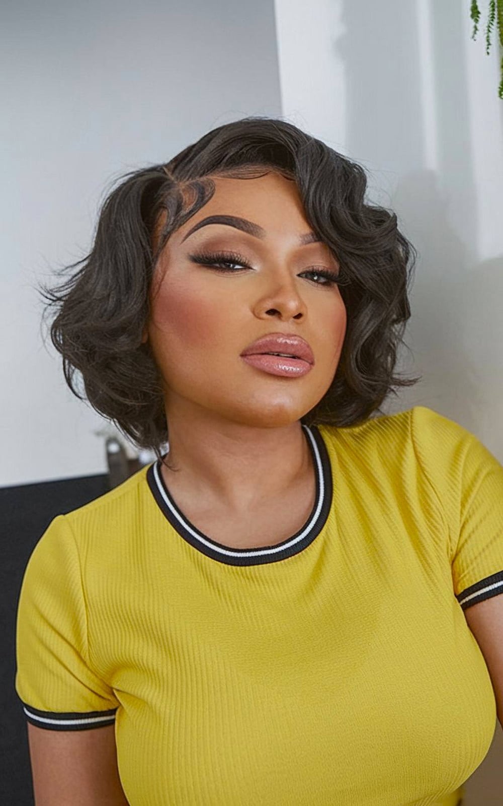Dark Brown Bob With Soft Waves and Bangs, Parted To The Side — Simple Silk Press Hairstyles