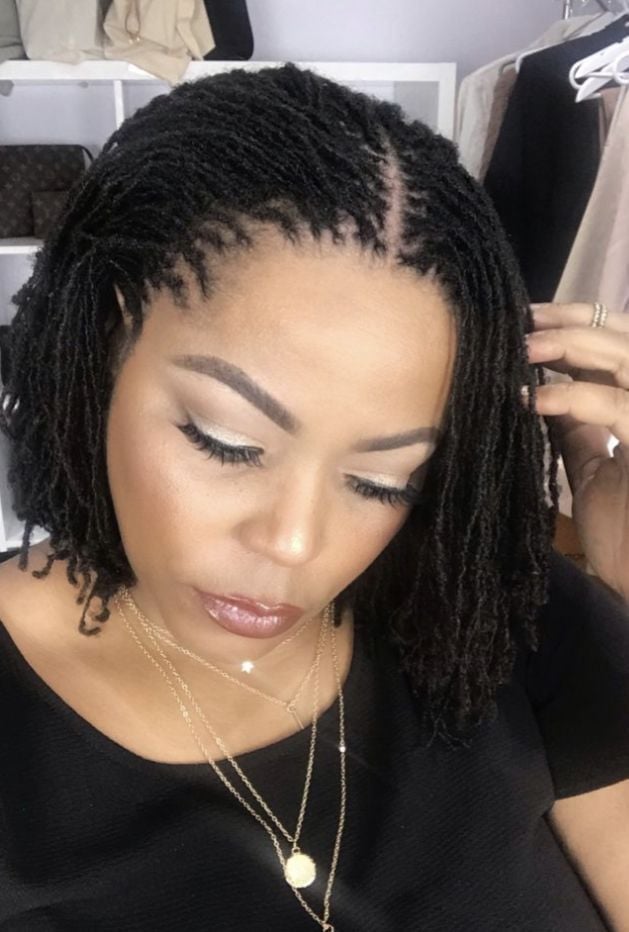 Chin Length Black Wavy Sisterlocks With Side Bang — Simple Sister Locs