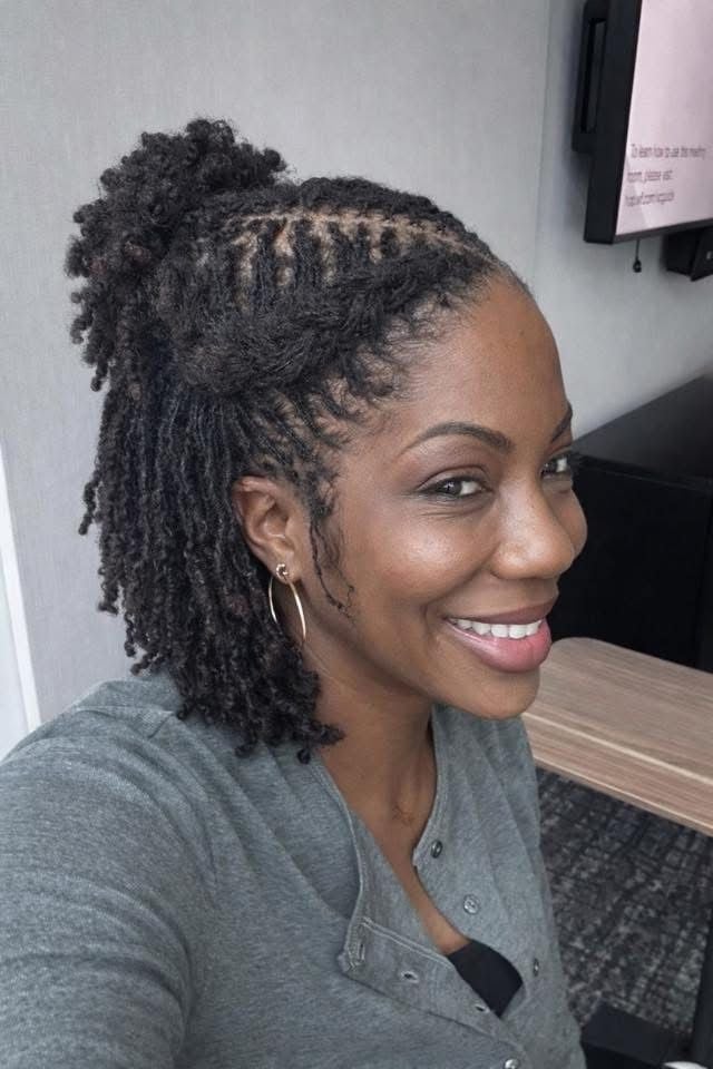 Chin Length Black Locs Half Up Half Down — Simple Sister Locs