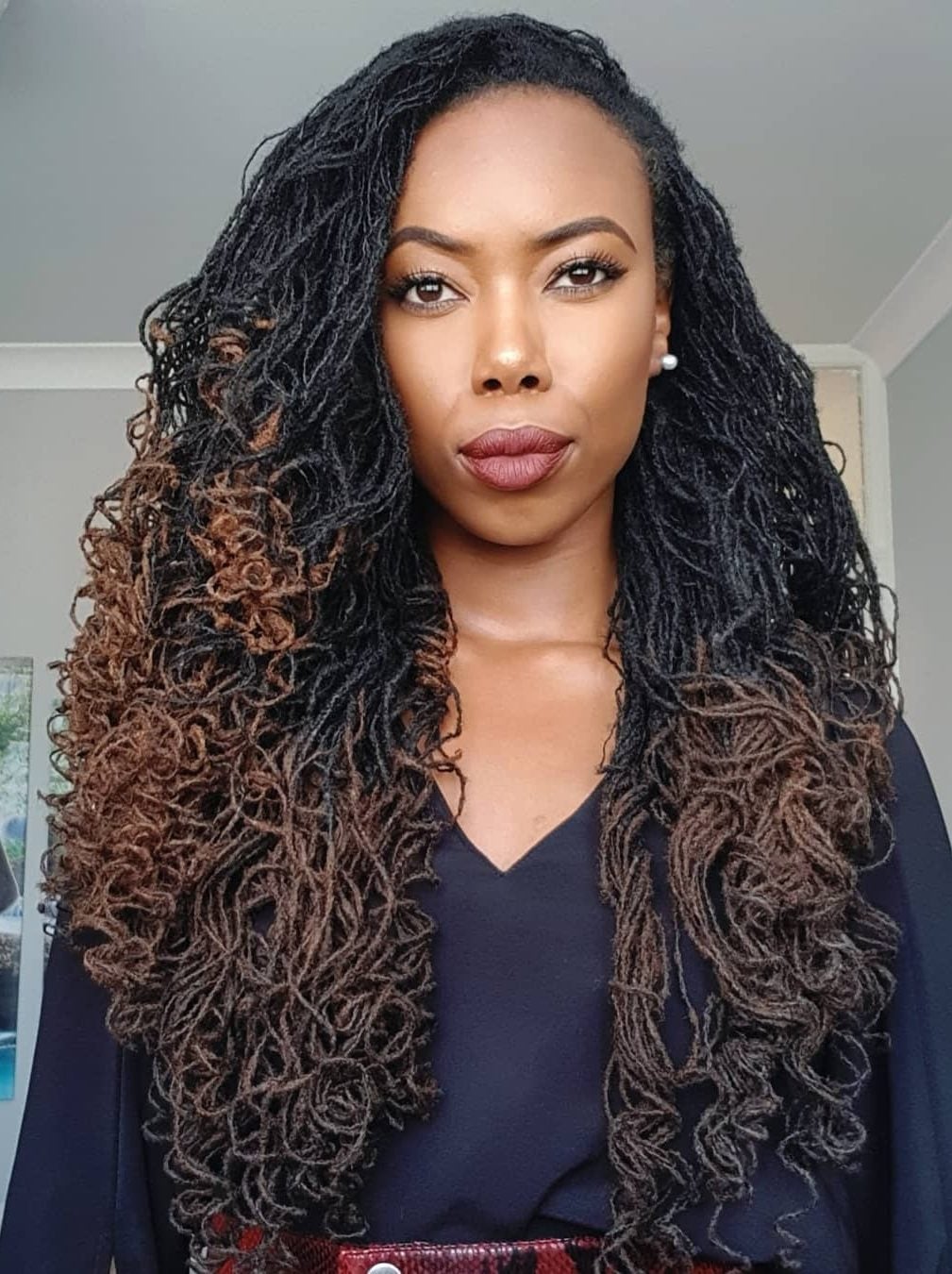 Mid-Back Sisterlocks With Brown Ombre Curls — Simple Sister Locs