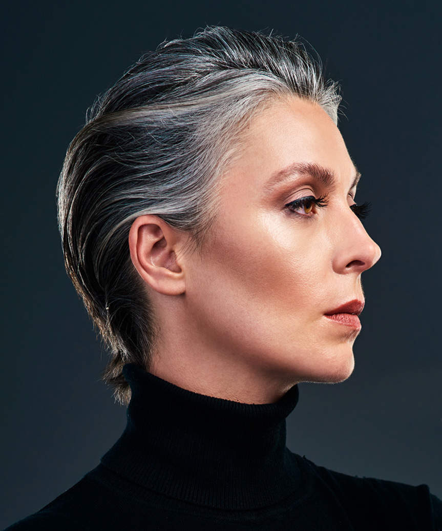 Pixie Cut Wet Look Gray And White Pixie Cut Wet Look Gray And White — Simple Slicked Back Hair