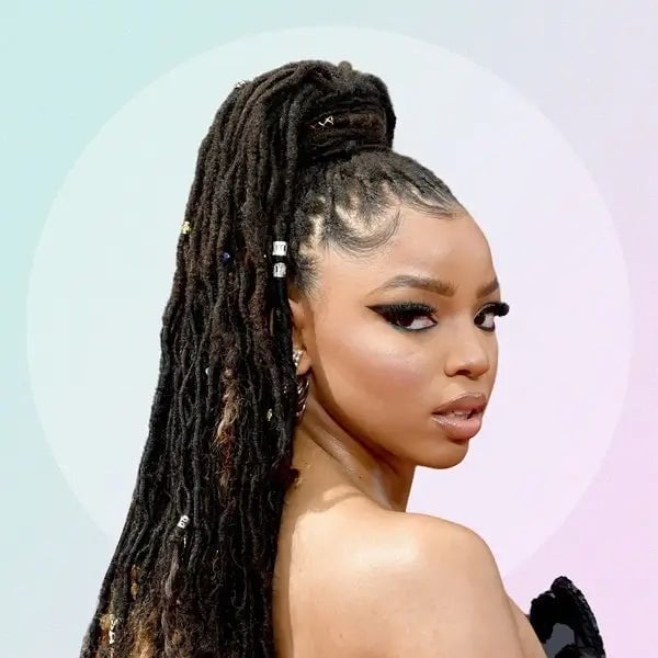 Mid-Back Black Locs High Ponytail With Beads Mid-Back Black Locs High Ponytail With Beads — Simple Soft Locs Hairstyles