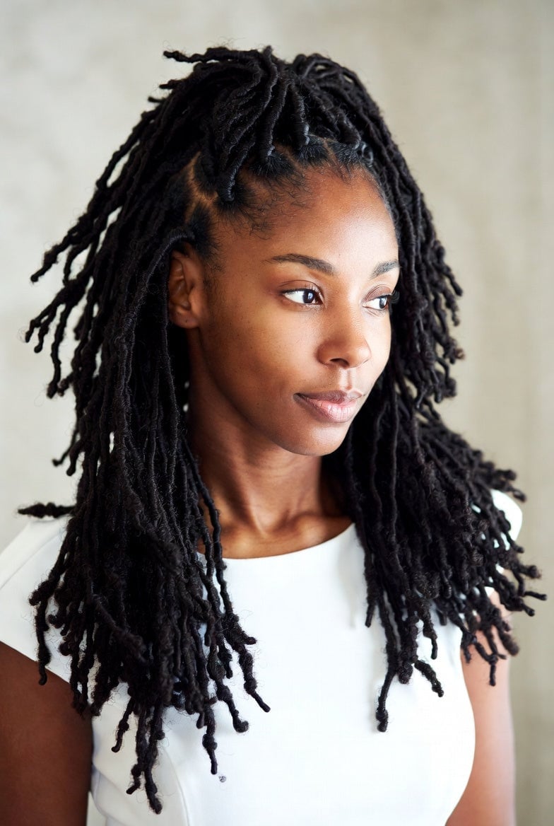Loose Shoulder Length Black Locs Side Part Loose Shoulder Length Black Locs Side Part — Simple Soft Locs Hairstyles