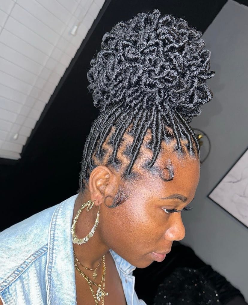 Shoulder Length Black Curly Locs Face Framing Bangs Shoulder Length Black Curly Locs Face Framing Bangs — Simple Soft Locs Hairstyles