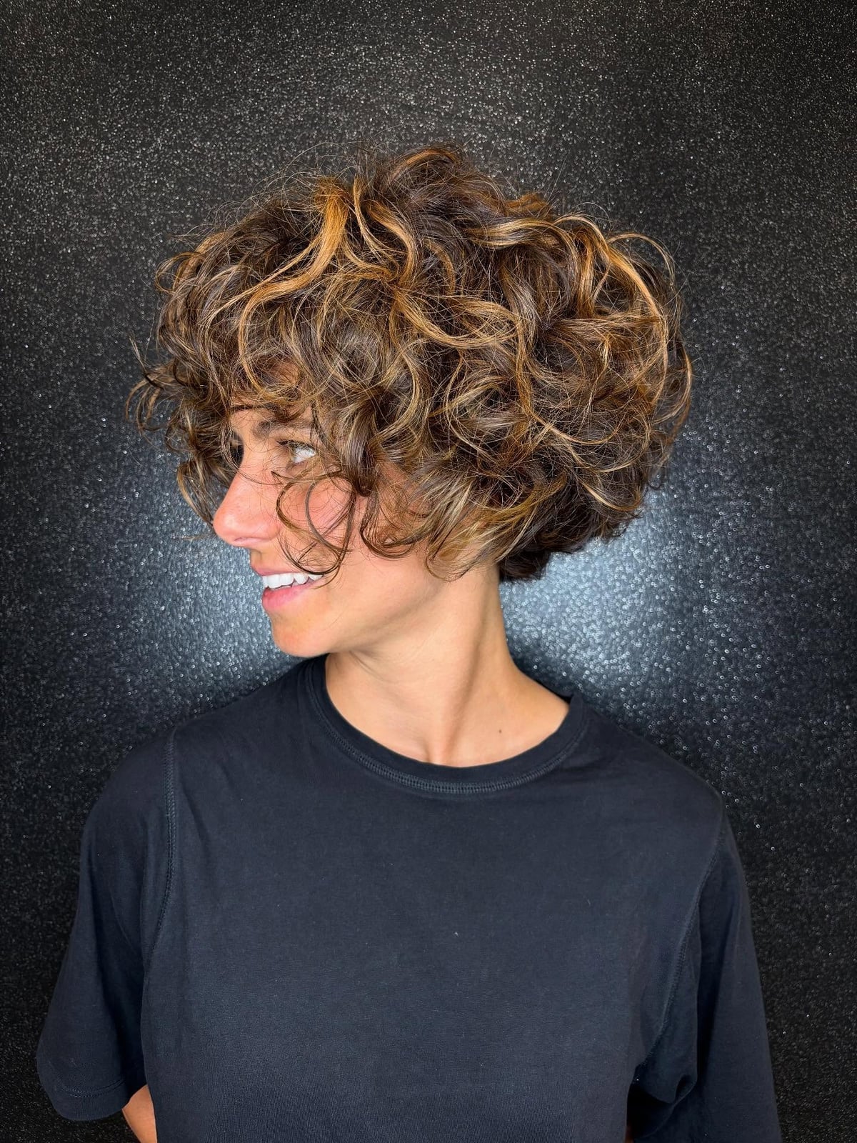 Air Dried Ear Length Curly Stacked Bob — Simple Stacked Bob