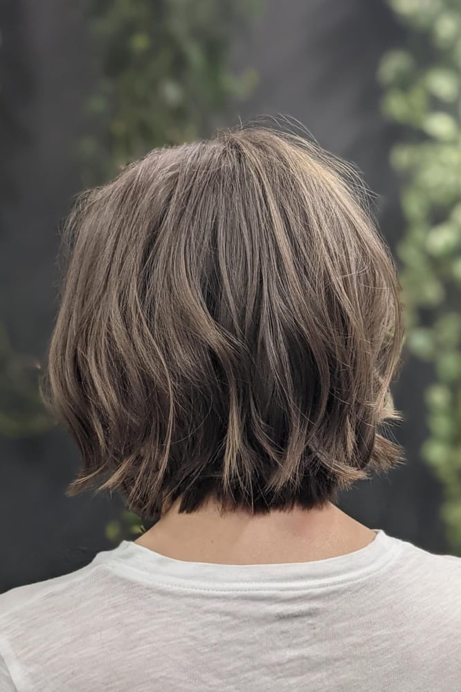 Wavy Chin Length Dark Brown Stacked Bob — Simple Stacked Bob