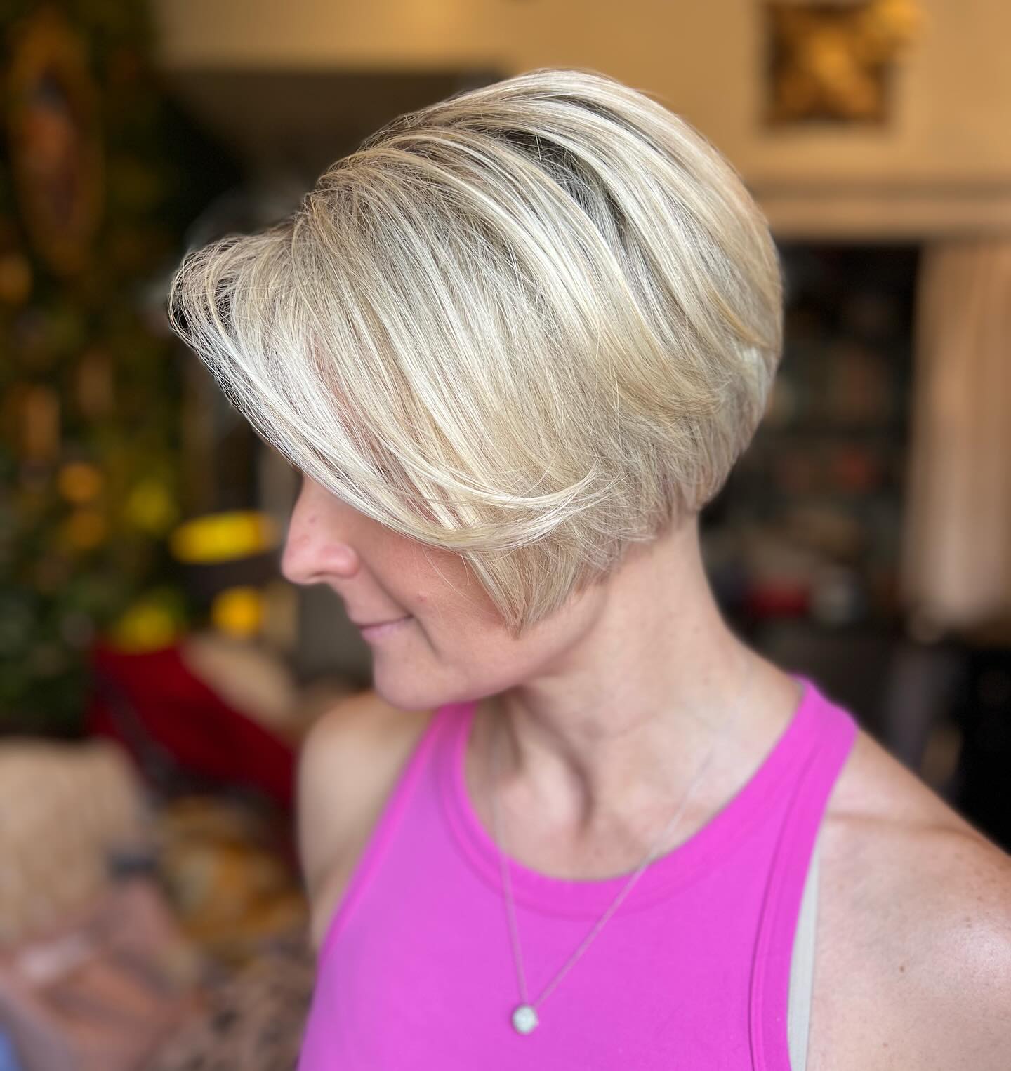 Ash Blonde Inverted Bob Side Swept Bangs — Simple Stacked Bob