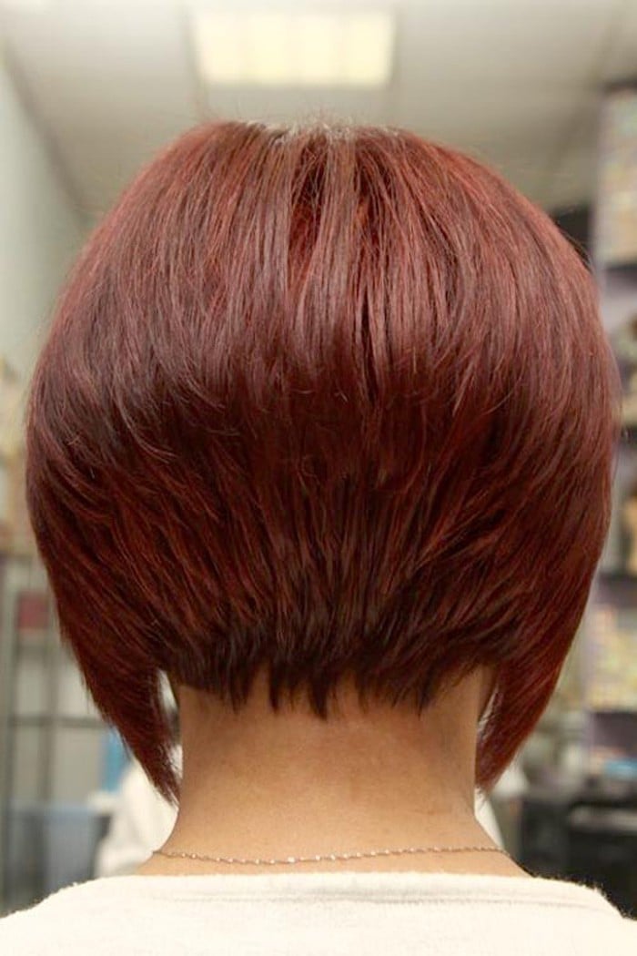 Red Collarbone Stacked Bob Blowout — Simple Stacked Bob