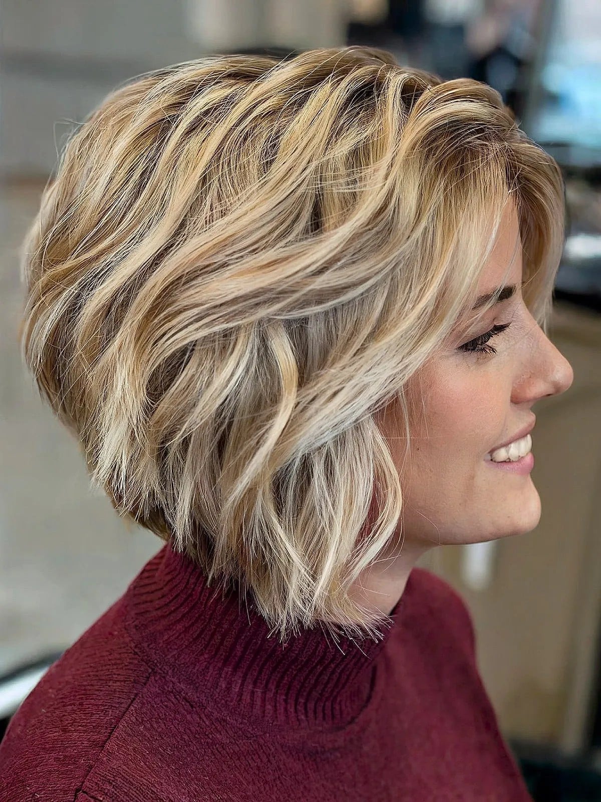 Wavy Chin Length Ash Blonde Stacked Bob — Simple Stacked Bob