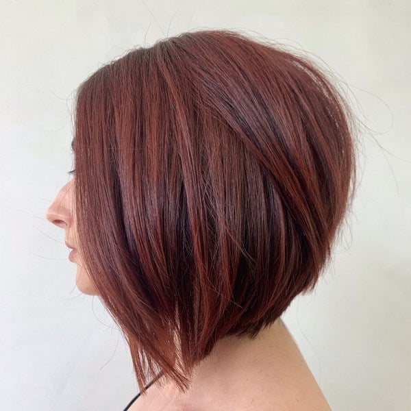 Deep Red Collarbone Stacked Bob — Simple Stacked Bob