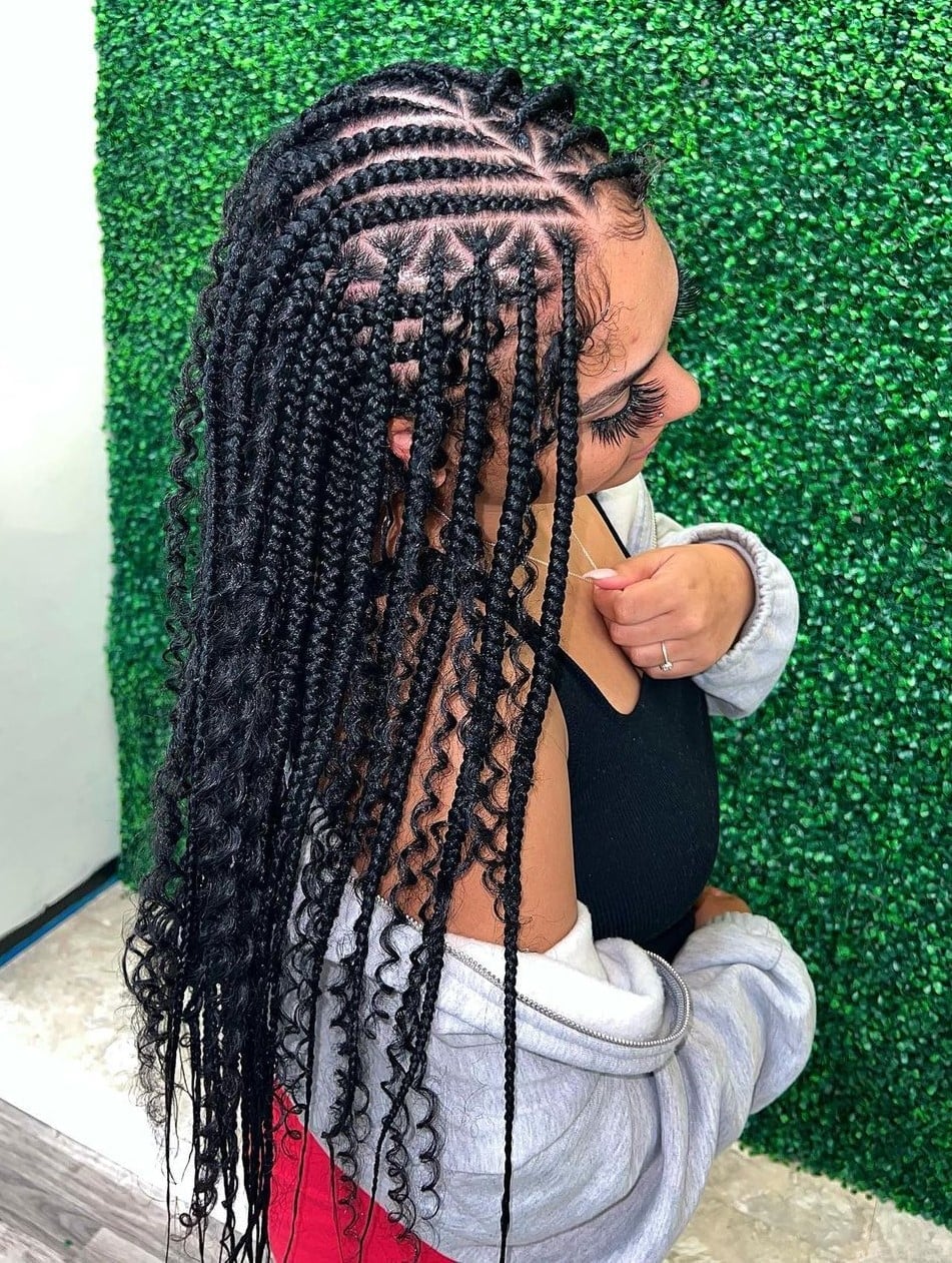 Stitch Braids With Added Hair And Curly Ends Stitch Braids With Added Hair And Curly Ends — Simple Stitch Braids Hairstyles