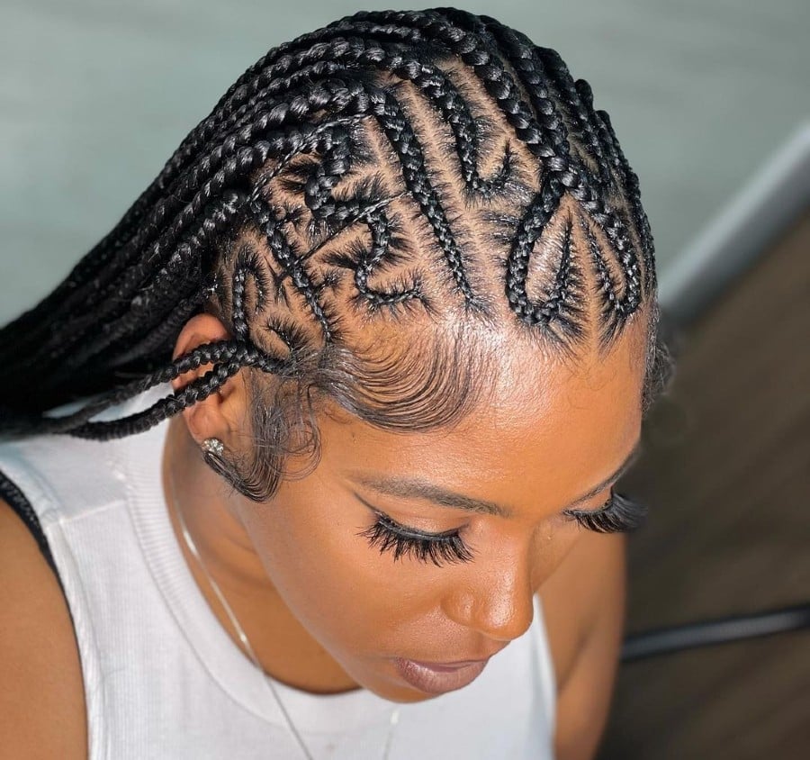 Heart Pattern Braids Over Shoulders Heart Pattern Braids Over Shoulders — Simple Stitch Braids Hairstyles