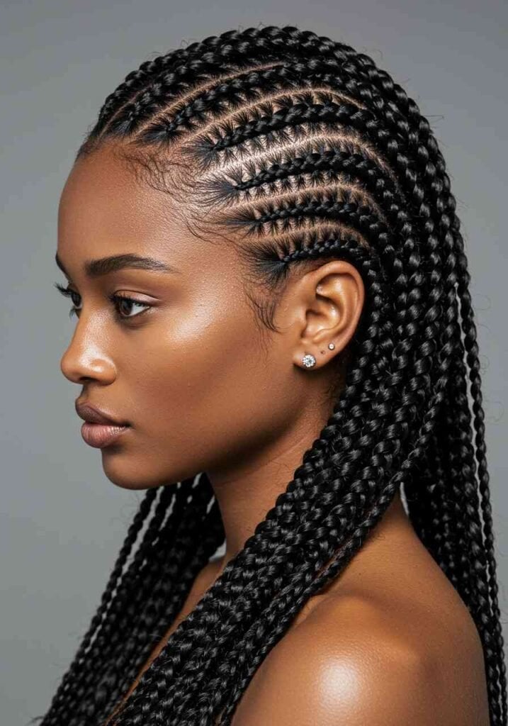 Thick Stitch Braids Past Shoulders Thick Stitch Braids Past Shoulders — Simple Stitch Braids Hairstyles