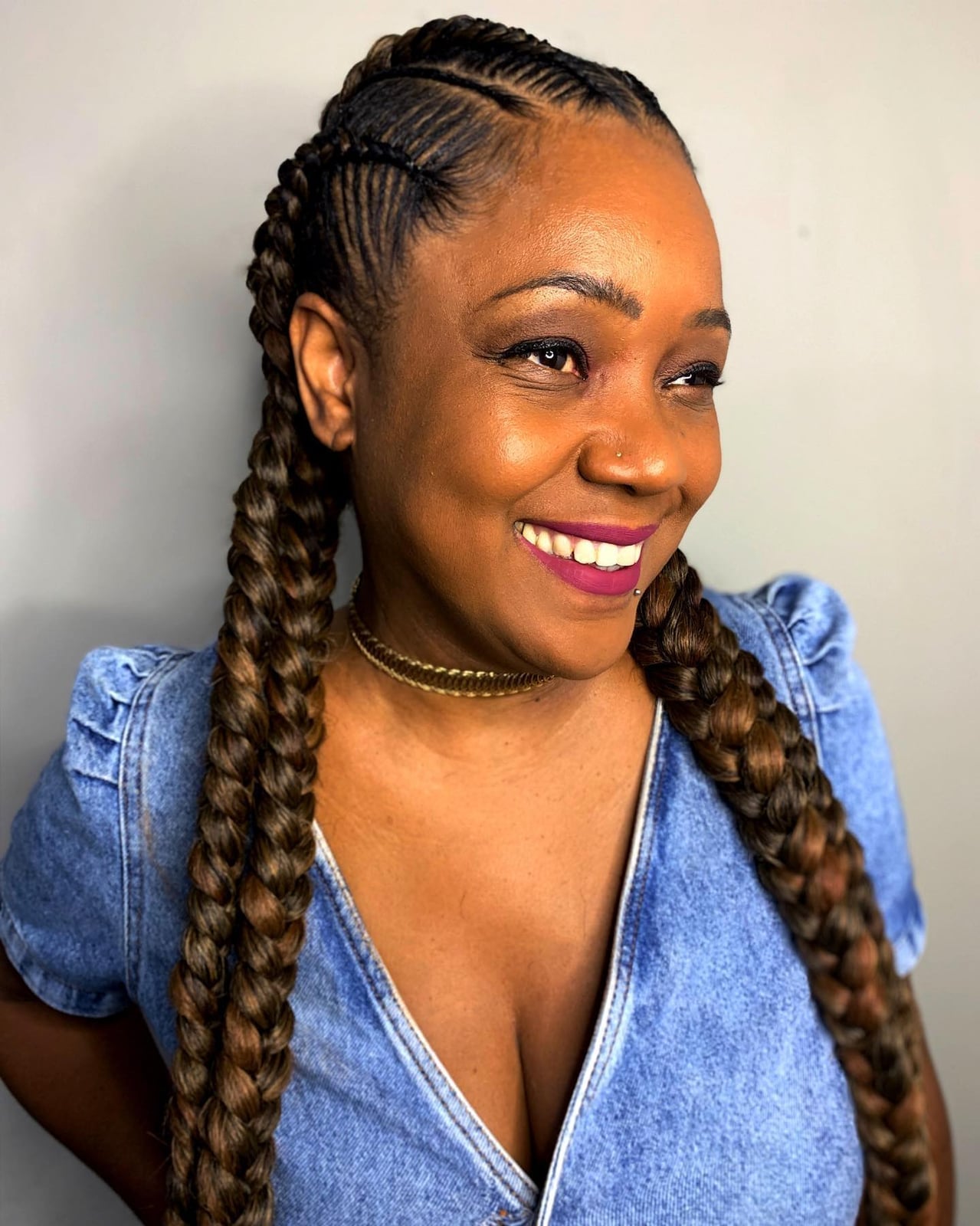 Cornrows With Wavy Brown Highlights Cornrows With Wavy Brown Highlights — Simple Stitch Braids Hairstyles