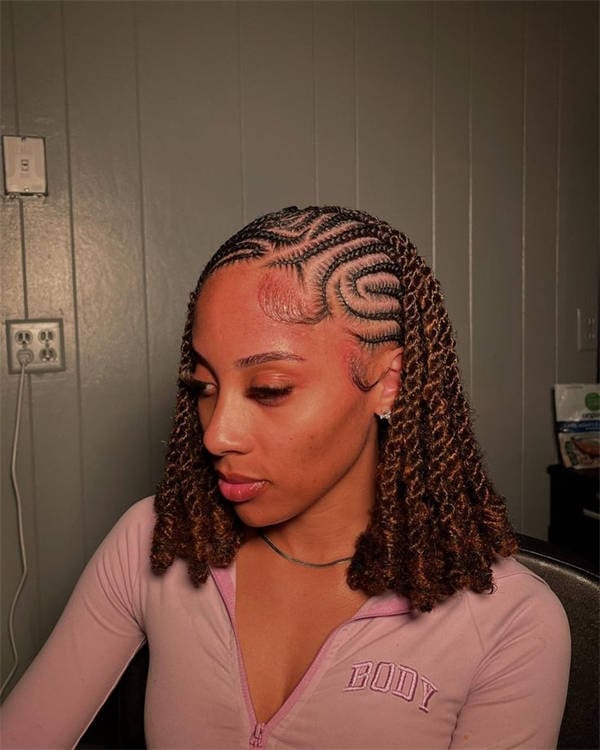 Geometric Stitch Braids With Wavy Ends Geometric Stitch Braids With Wavy Ends — Simple Stitch Braids Hairstyles