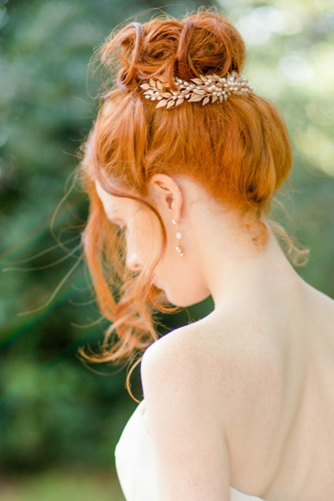 Thick Curly Red High Sleek Bun — Simple Strapless Dresses Hairstyles