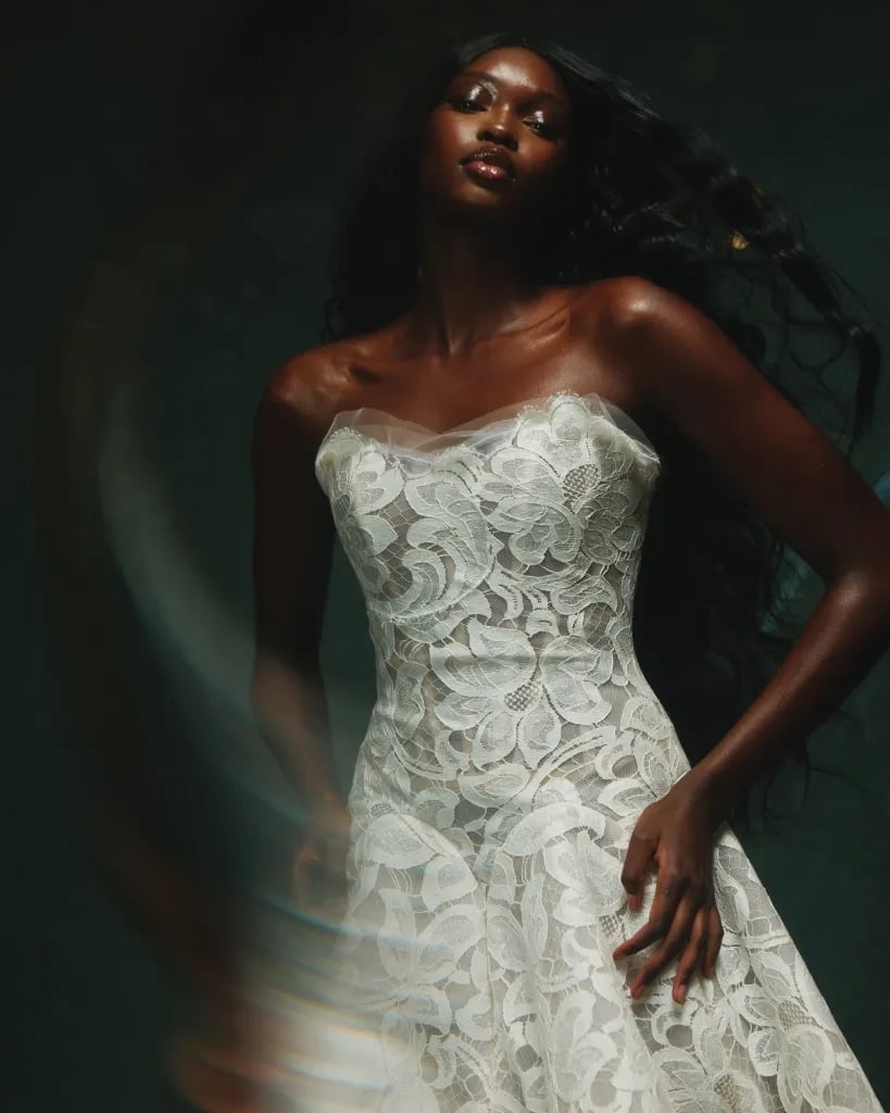 Mid-Back Dark Brown Loose Waves — Simple Strapless Dresses Hairstyles