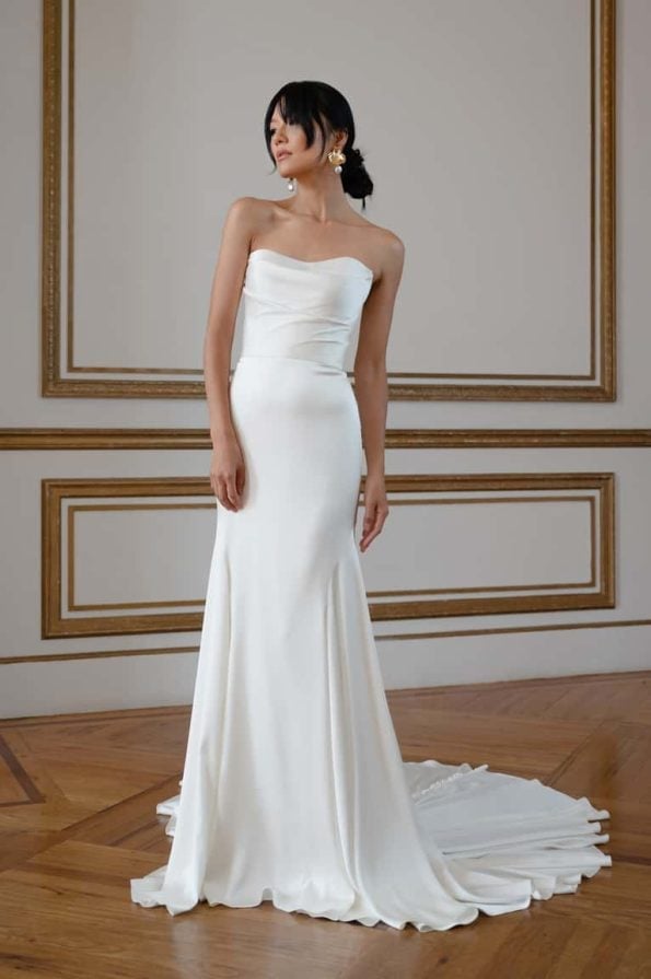 Mid-Back Ash Blonde Voluminous Waves — Simple Strapless Dresses Hairstyles