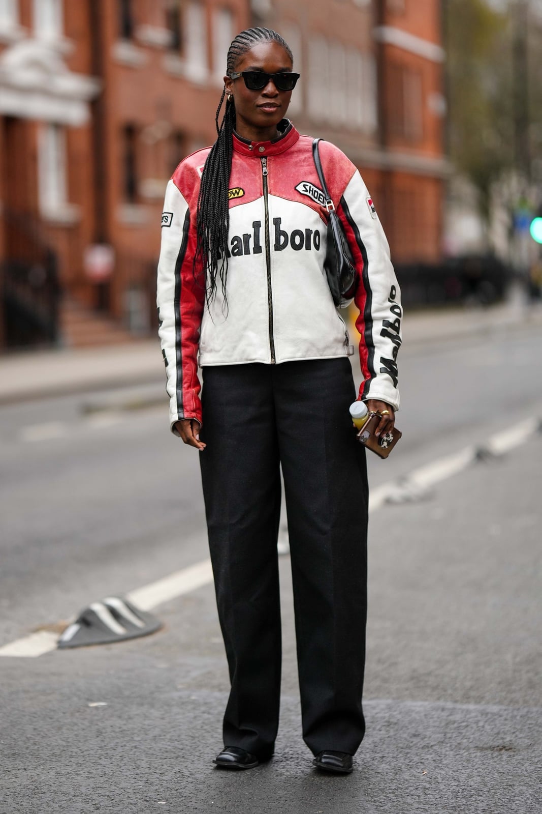 Color block racing jacket with straight leg trousers — Simple Street Style Outfits